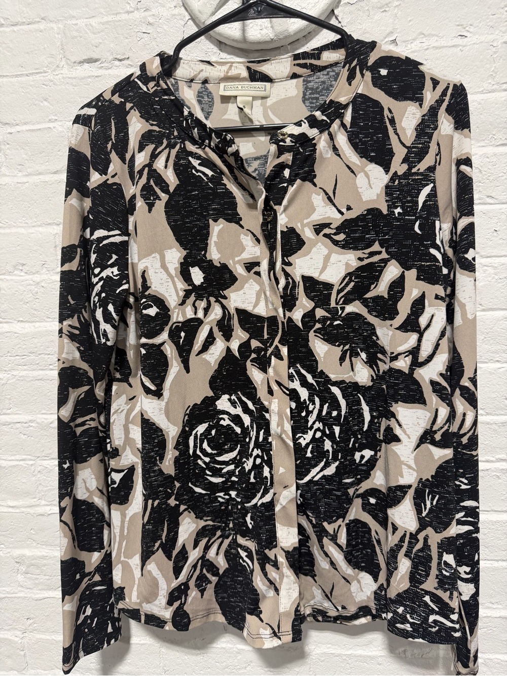 Dana Buchman Beige, Black & White Floral Button-Down Shirt